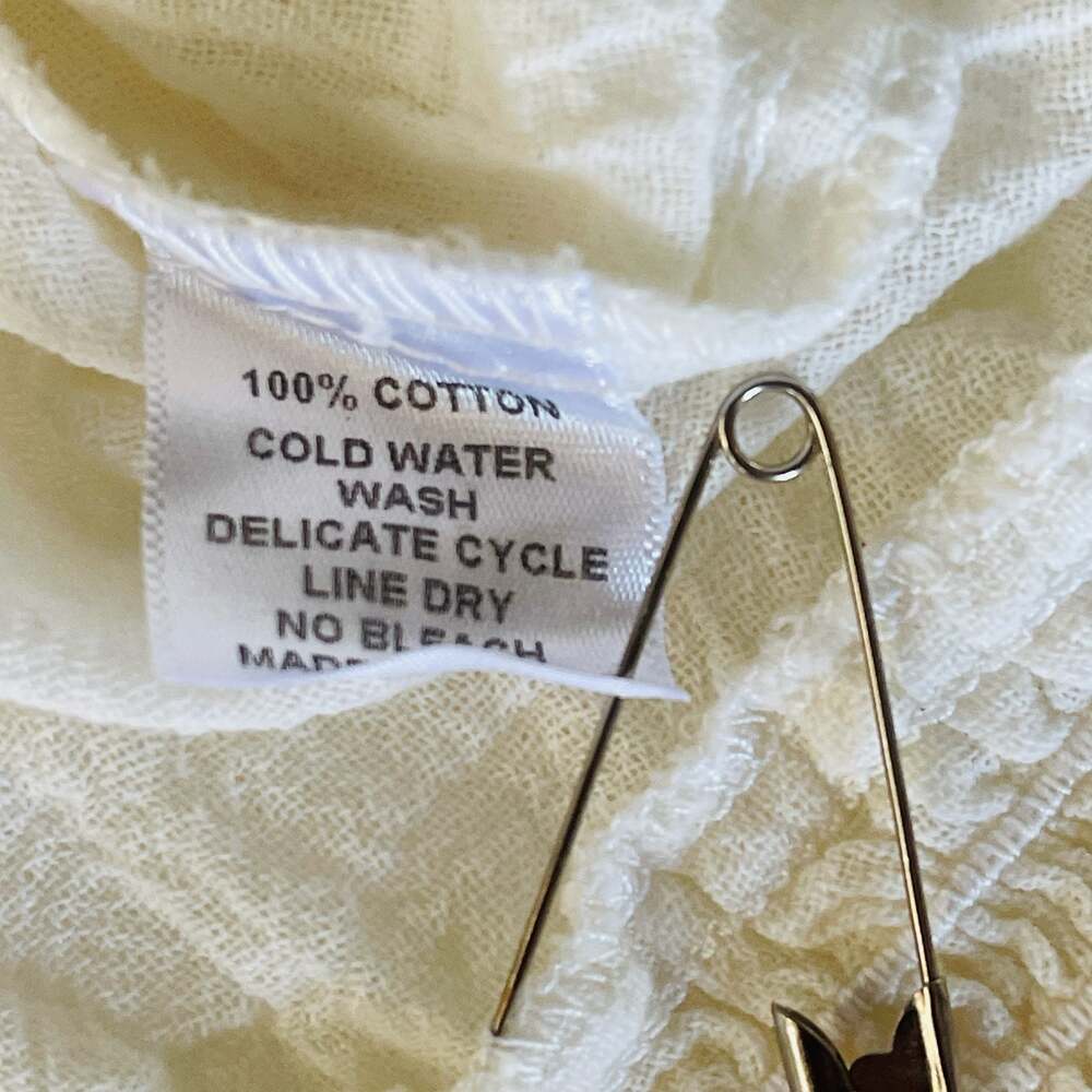 Grassroots White 100% Cotton Gauze Peasant Blouse Long Sleeve Tie Neck - Picture 6 of 8